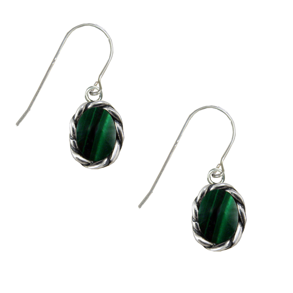 Sterling Silver Little Malachite Gemstone Drop Dangle Earrings